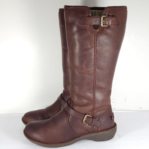 UGG Women's Tupelo US 8 Brown Solid Leather Lined Shearling Riding Boots - Picture 2 of 13